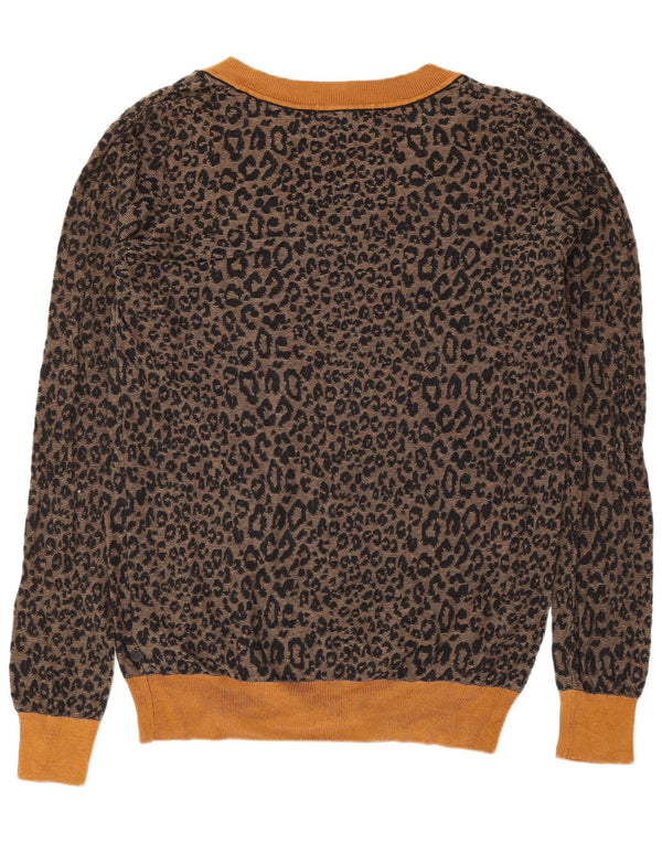 Suéter feminino Scotch & Soda com decote em V UK 18 XL marrom estampa animal