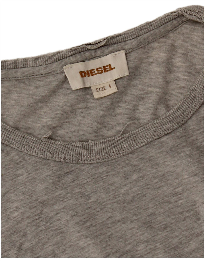 Diesel Camiseta masculina gráfica Top grande cinza manchado