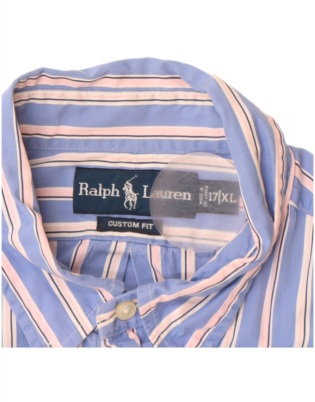 Camisa masculina RALPH LAUREN com ajuste personalizado tamanho 17 XL algodão listrado azul