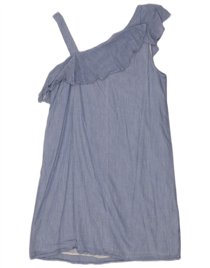 Vestido feminino Oasis de um ombro UK 14 algodão azul médio