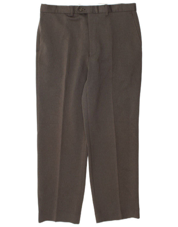 Calça masculina de terno cônico Marks & Spencer W34 L29 poliéster marrom
