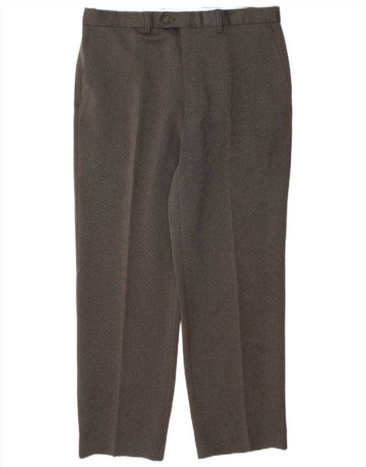 Calça masculina de terno cônico Marks & Spencer W34 L29 poliéster marrom