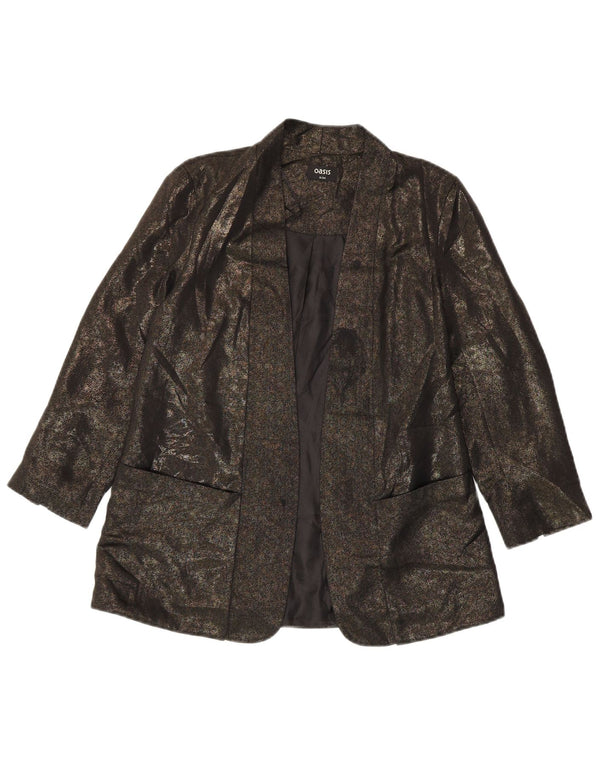 Jaqueta blazer feminina Oasis manga 3/4 aberta Reino Unido 8 poliéster cáqui pequeno