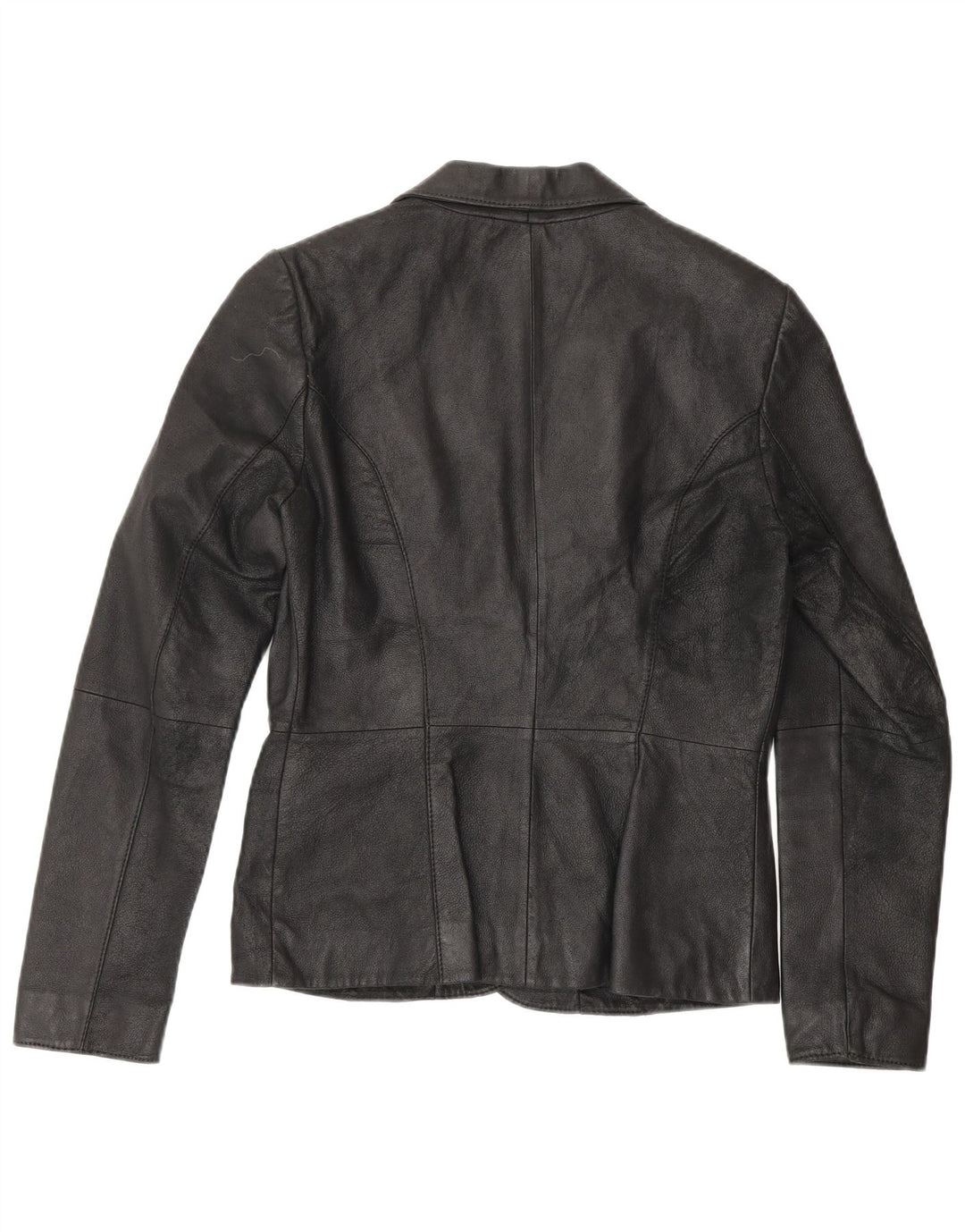 Jaqueta blazer feminina de couro com 2 botões Zara Reino Unido 10 couro preto pequeno