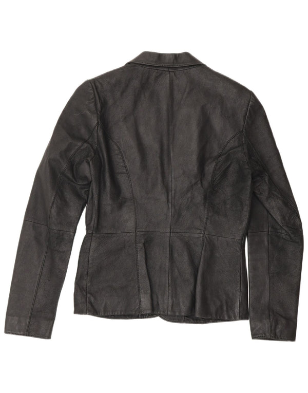 Jaqueta blazer feminina de couro com 2 botões Zara Reino Unido 10 couro preto pequeno