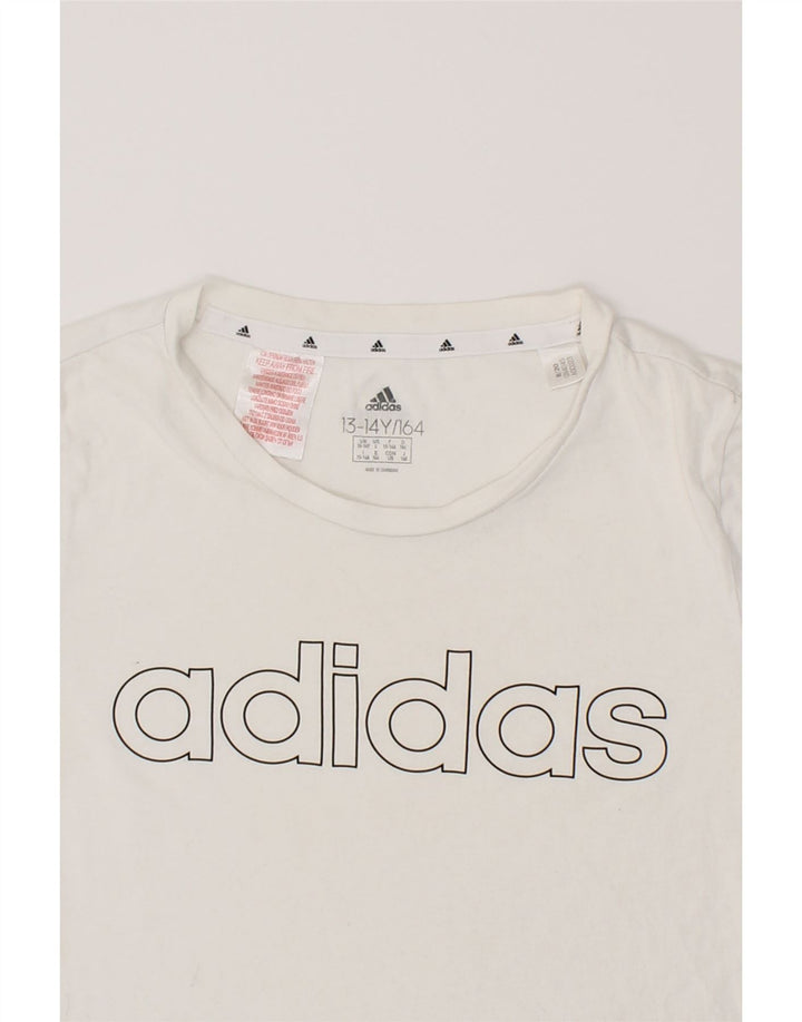 ADIDAS Boys Graphic T-Shirt Top 13-14 Years White Cotton Vintage Adidas and Second-Hand Adidas from Messina Hembry 