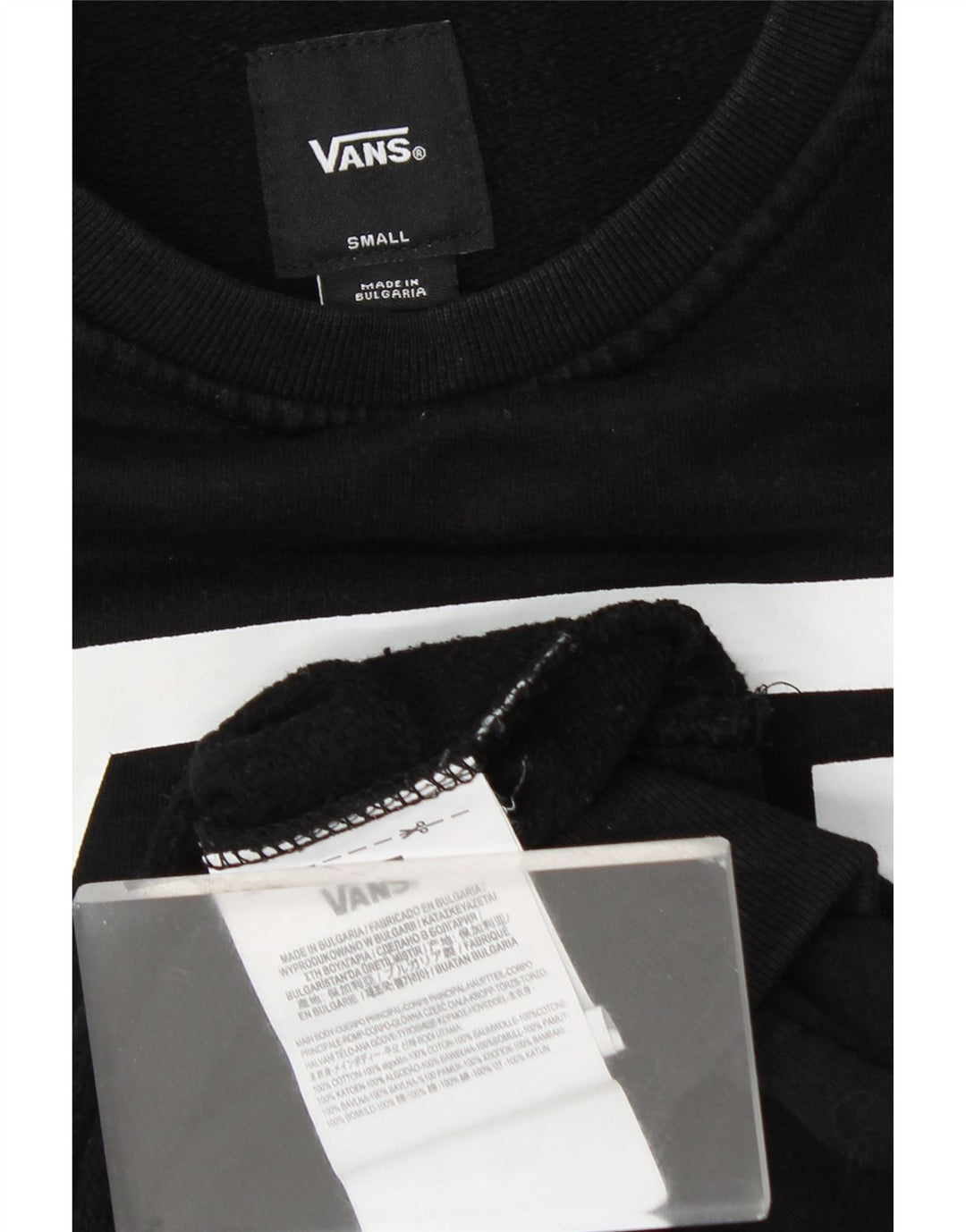VANS Mens Graphic Moletom Jumper Pequeno Algodão Preto
