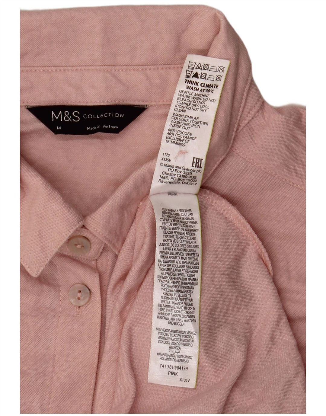Camisa feminina Marks & Spencer de manga curta grande tamanho UK 14 grande rosa