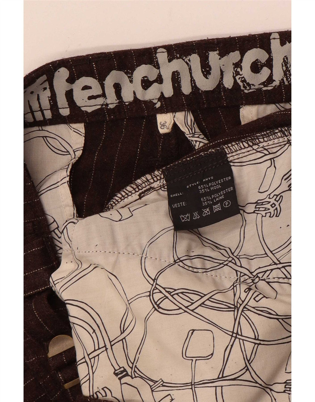 Calça cargo reta masculina Fenchurch W36 L33 poliéster listrado marrom
