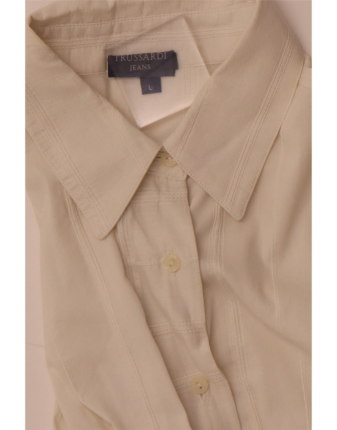 Blusa feminina TRUSSARDI JEANS UK 14 grande listrada branca