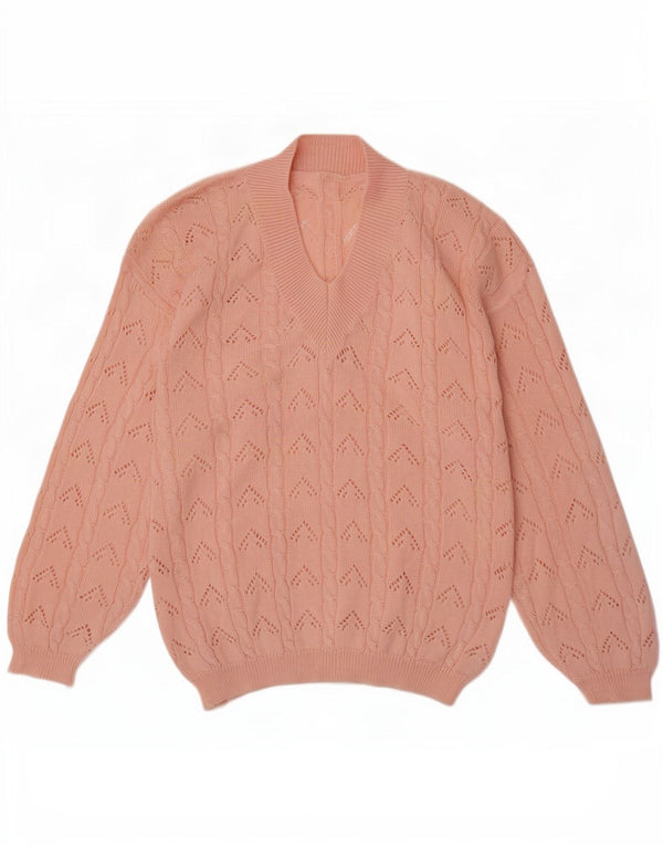 Suéter feminino vintage com decote em V Reino Unido 14 grande rosa