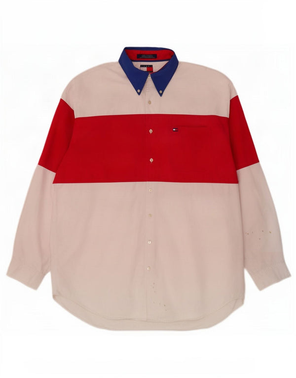 Camisa masculina Tommy Hilfiger grande algodão colorblock branco