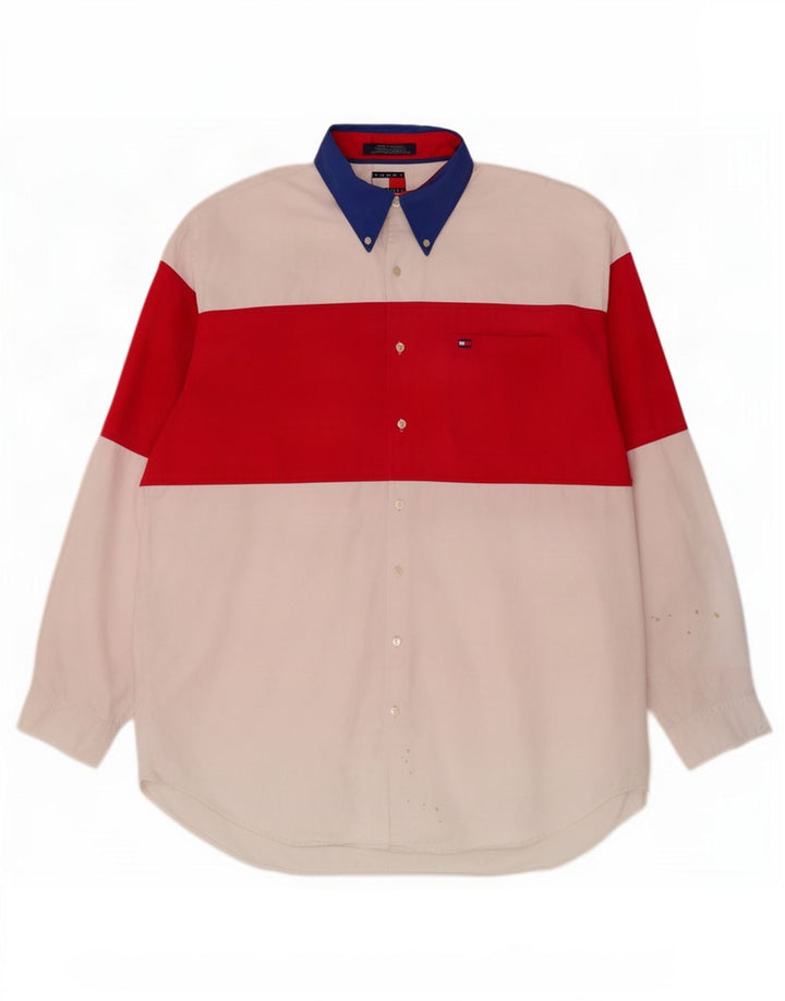 Camisa masculina Tommy Hilfiger grande algodão colorblock branco