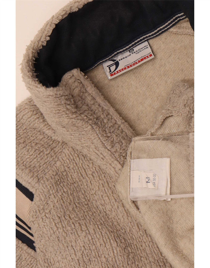 Sergio Tacchini Suéter masculino de lã com zíper e gola média listrado cinza médio