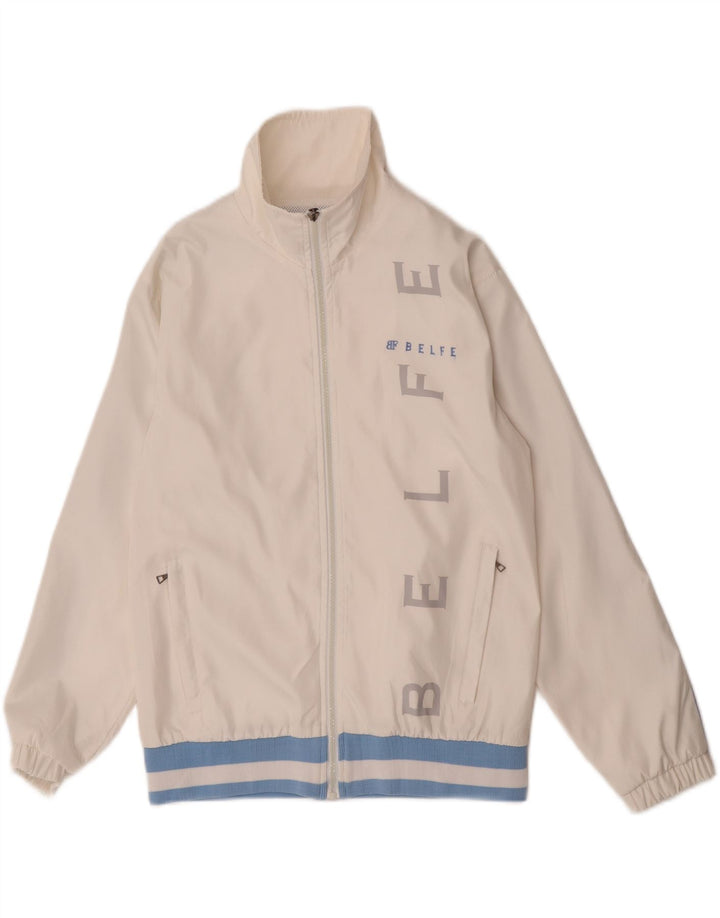 Belfe Mens Graphic Tracksuit Top Jacket Pequeno Poliéster Colorblock Branco