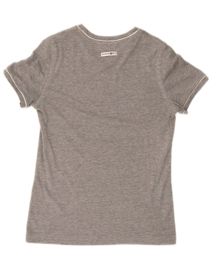 Camiseta feminina REEBOK com estampa gráfica UK 14 algodão cinza médio