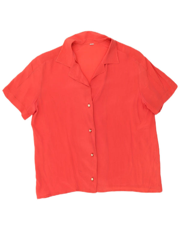 Blusa feminina vintage de manga curta Reino Unido 10 seda laranja pequena