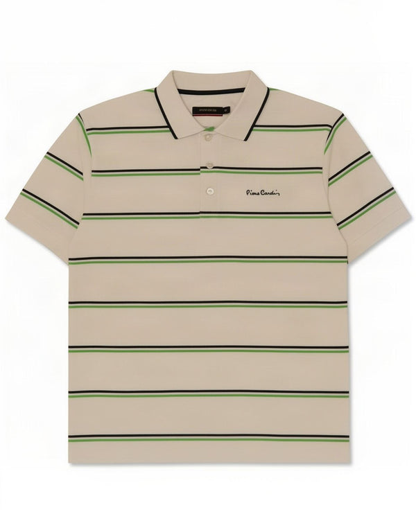 Camisa polo masculina Pierre Cardin grande algodão listrado branco