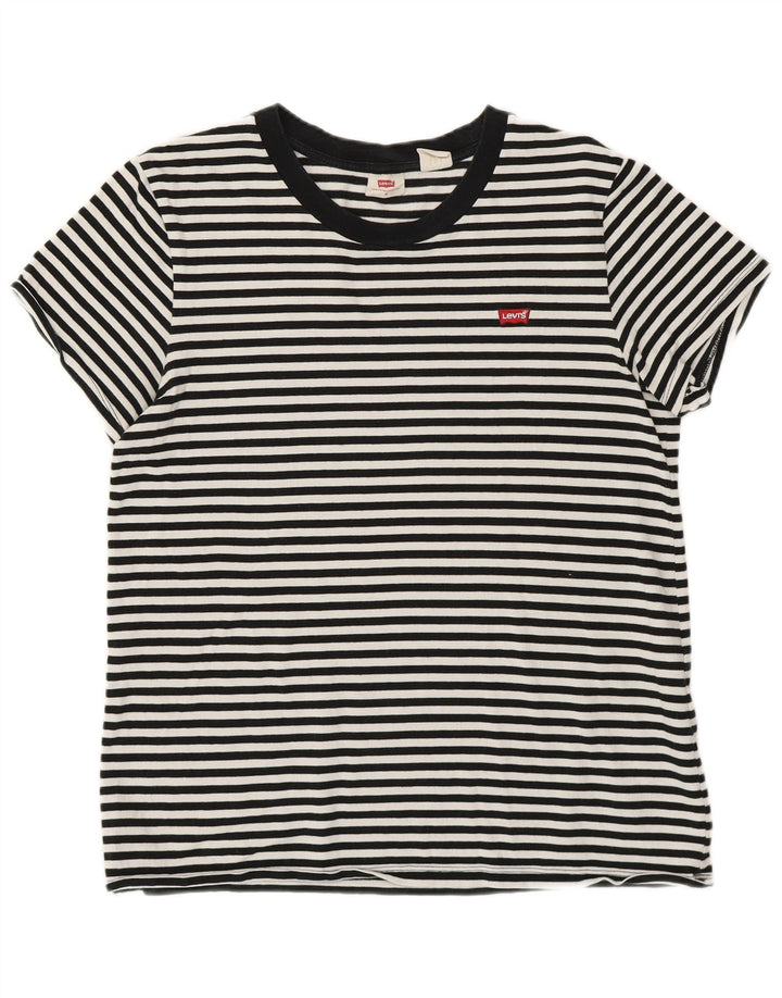 Camiseta feminina Levi's UK 14 médio branco listrado algodão náutico