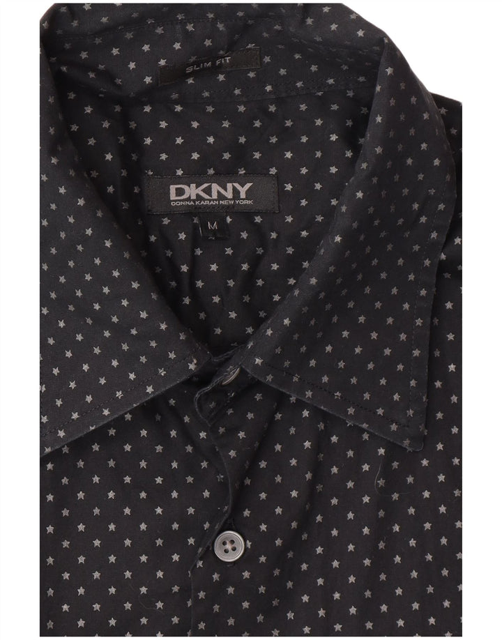 Camisa masculina DKNY Slim Fit média preta manchada
