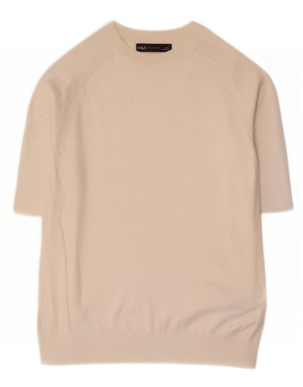 Suéter feminino Marks & Spencer com gola canoa Reino Unido 10 pequeno off white