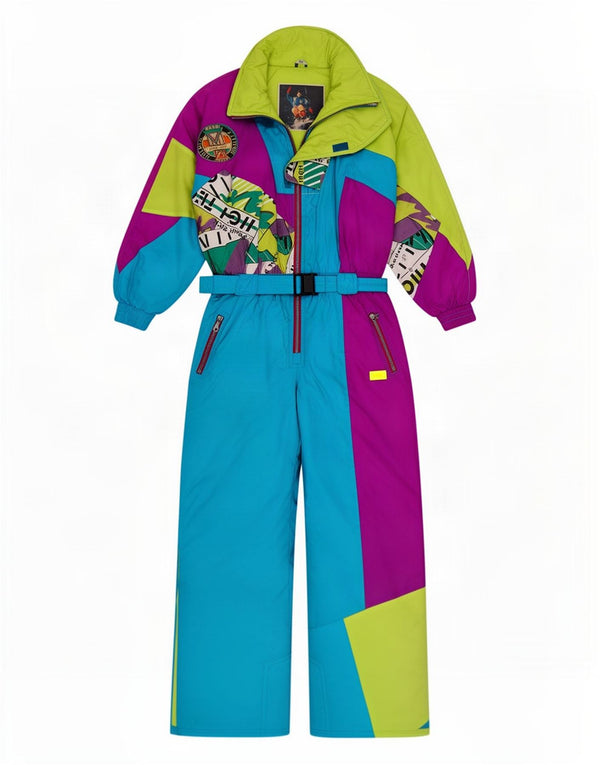 Macacão de esqui gráfico vintage para meninas 13-14 anos bloco colorido multicolorido