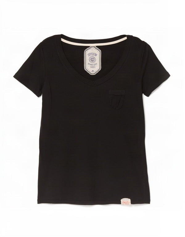Camiseta feminina Superdry Top UK 10 pequeno algodão preto