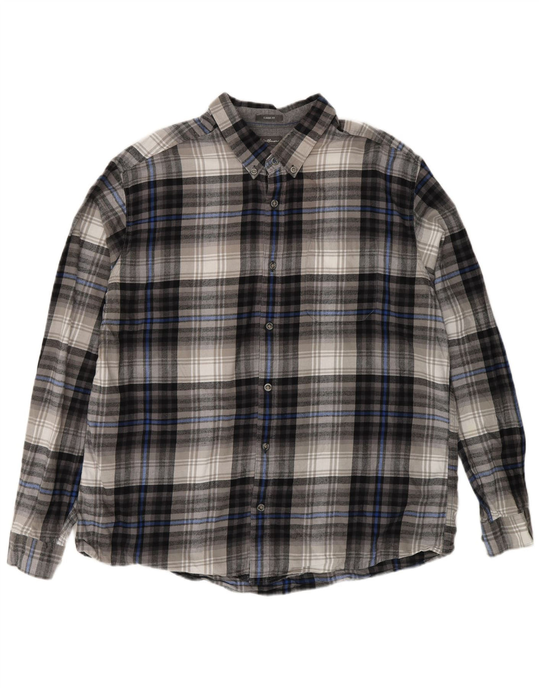 EDDIE BAUER Camisa masculina de flanela de ajuste clássico XL cinza xadrez algodão
