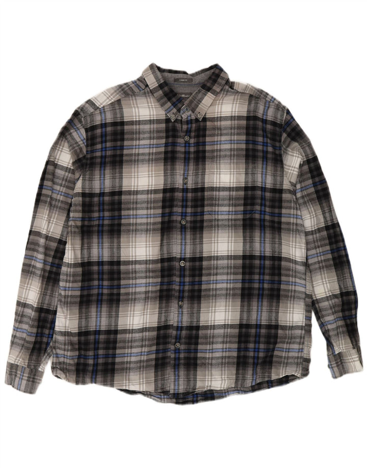 EDDIE BAUER Camisa masculina de flanela de ajuste clássico XL cinza xadrez algodão