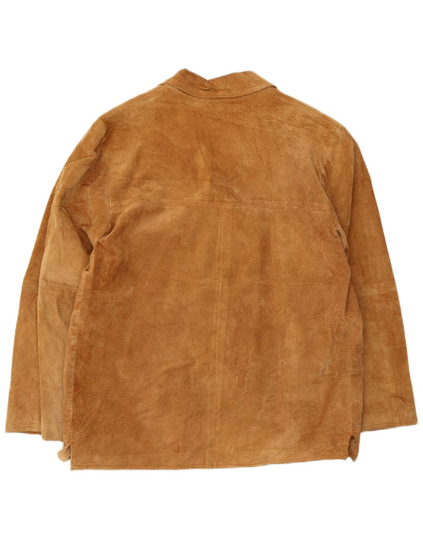 Jaqueta blazer masculina vintage de camurça com 3 botões Reino Unido 38 couro bege médio