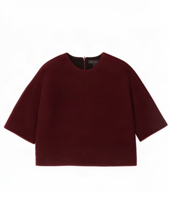 Blusa feminina Zara com ajuste solto Top Reino Unido 6 XS Lã Borgonha