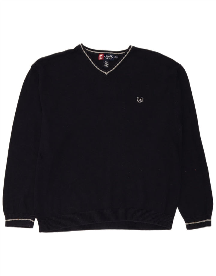 Suéter masculino CHAPS com decote em V XL azul marinho algodão