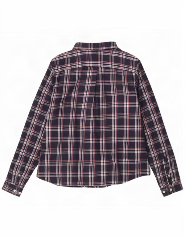 Camisa feminina de flanela Jack Wills Reino Unido 12 algodão xadrez médio azul marinho