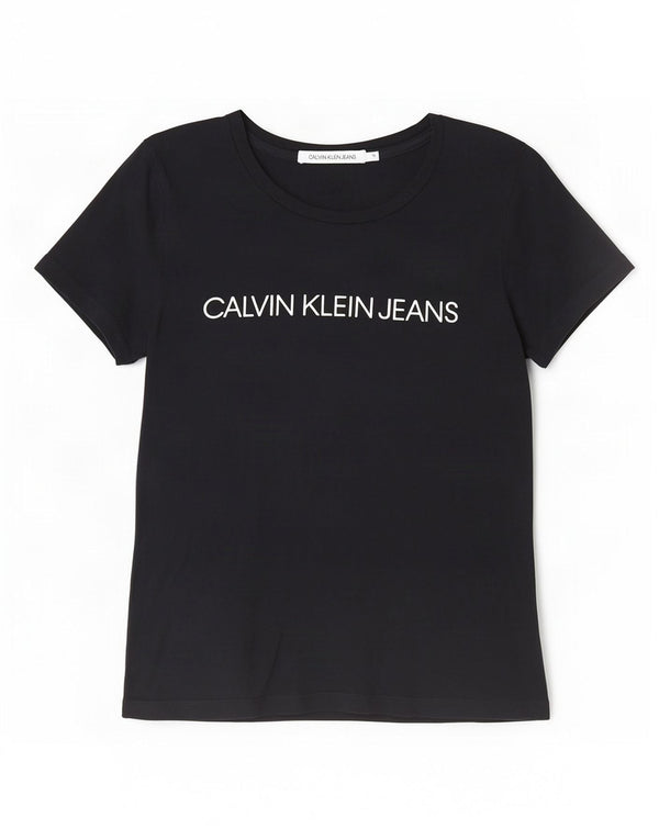 Camiseta feminina Calvin Klein Jeans com estampa gráfica UK 12 algodão azul marinho médio