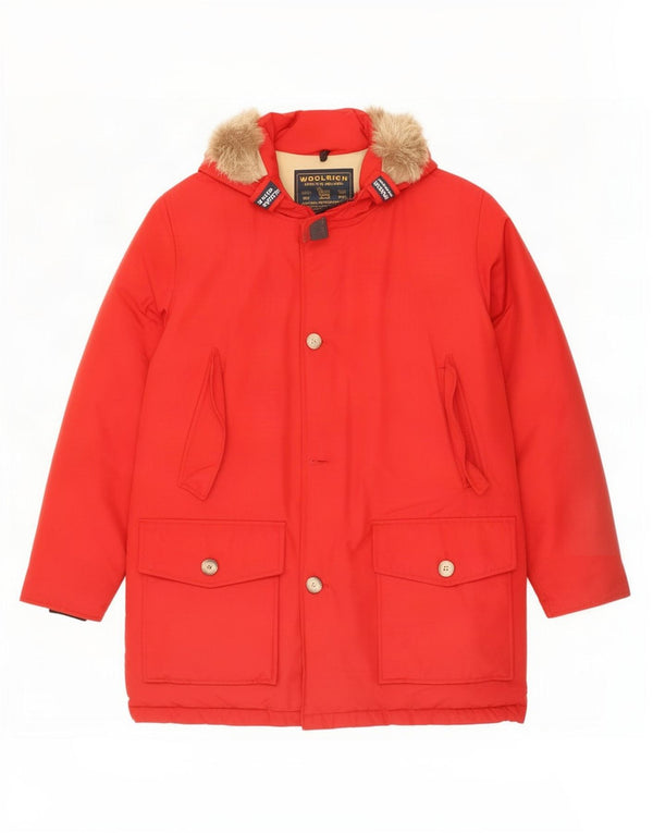 Casaco acolchoado com capuz masculino Woolrich UK 36 pequeno algodão vermelho