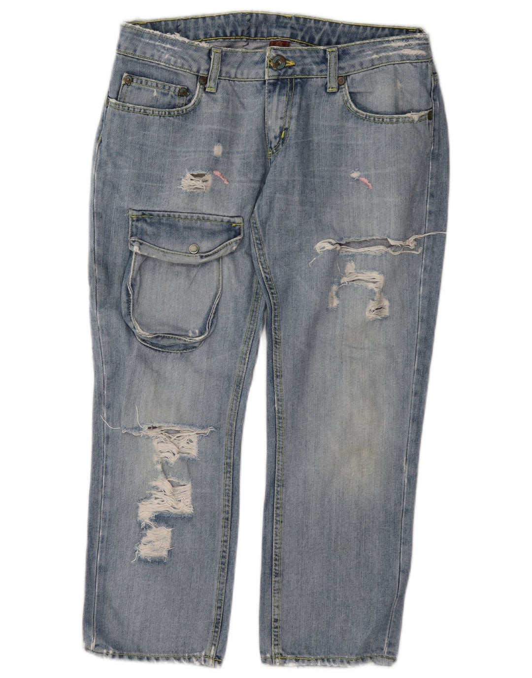 Calça jeans feminina Dondup Cargo desgastada W28 L24 azul