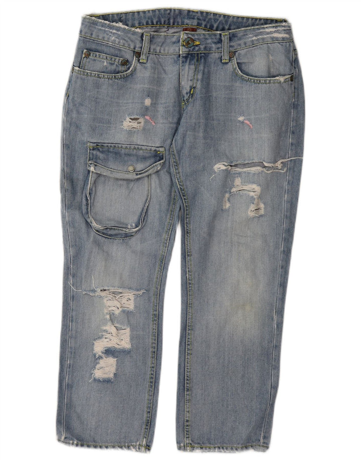 Calça jeans feminina Dondup Cargo desgastada W28 L24 azul