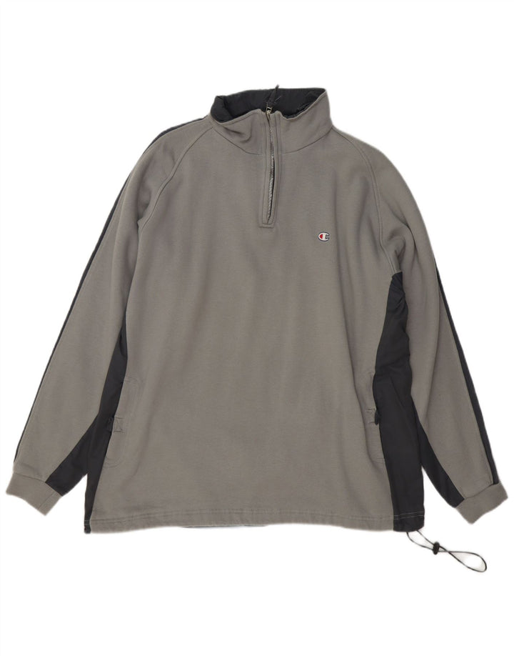 CHAMPION Suéter masculino com zíper e gola XL cinza colorblock algodão
