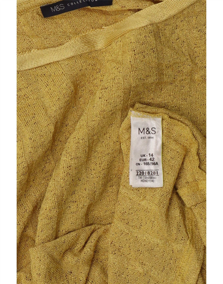 Top feminino Marks & Spencer manga comprida UK 14 grande poliéster amarelo