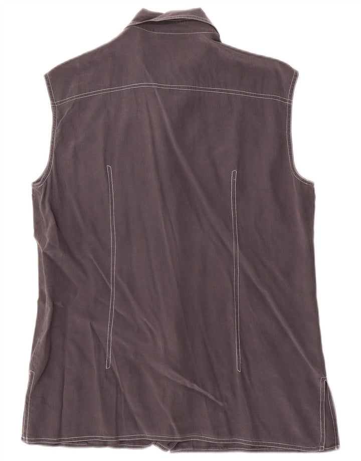 Blusa feminina vintage sem mangas IT 44 seda cinza médio
