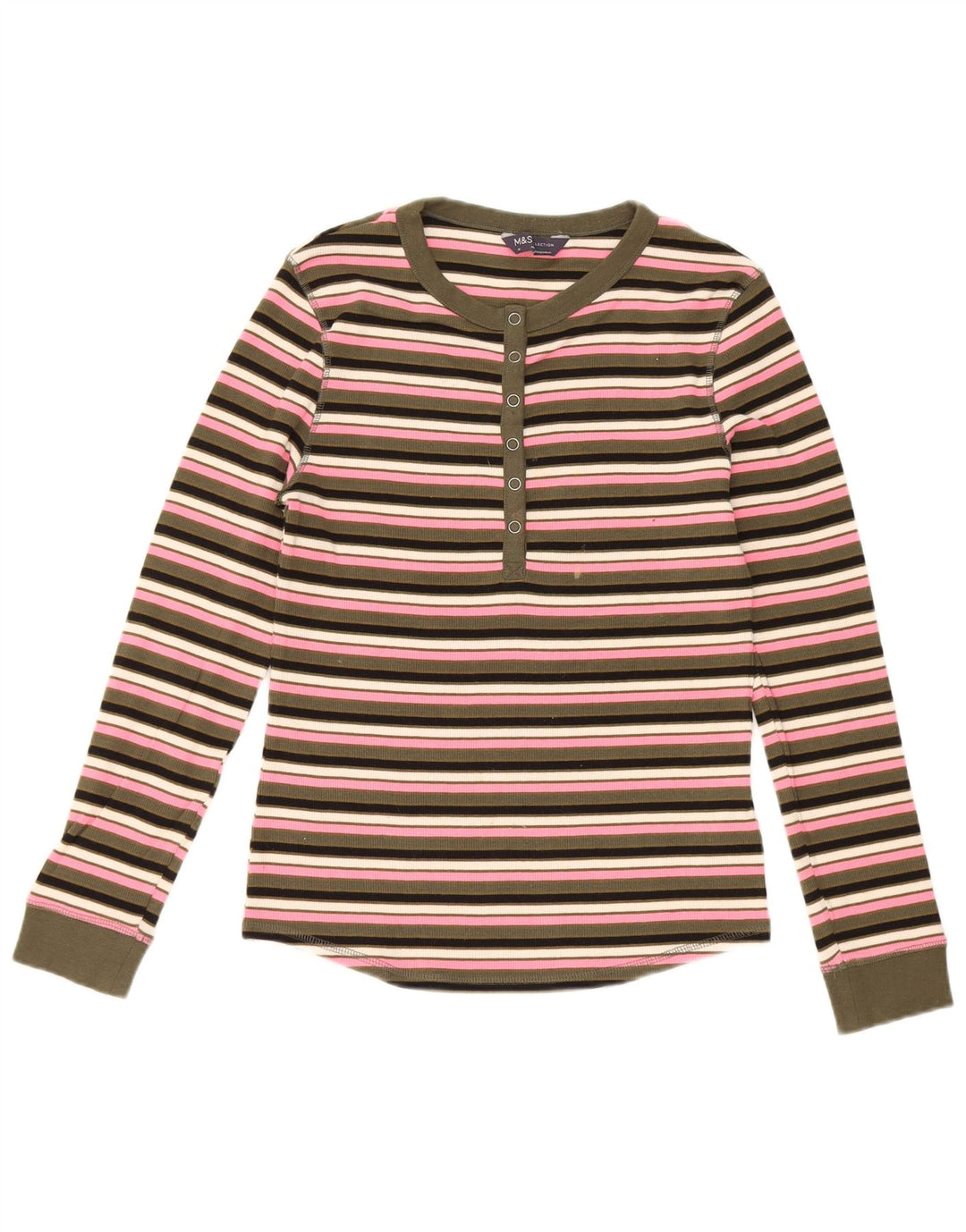 Top feminino Marks & Spencer de manga comprida UK 10 pequeno listrado multicolorido