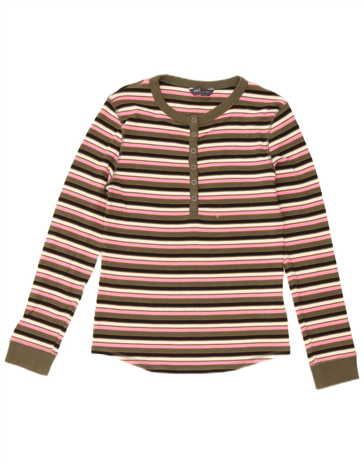 Top feminino Marks & Spencer de manga comprida UK 10 pequeno listrado multicolorido