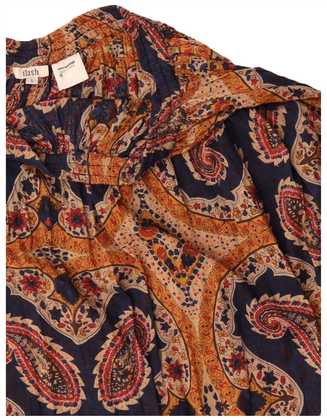 Saia plissada feminina Flash pequena W27 azul marinho paisley viscose