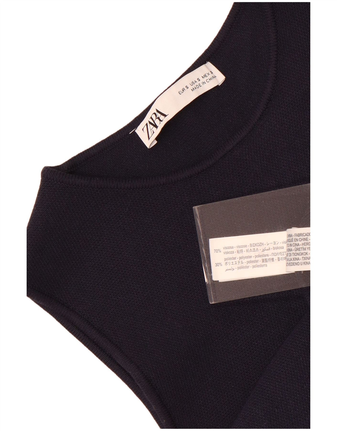 Zara Túnica feminina oversized sem mangas Reino Unido 10 pequena viscose azul marinho