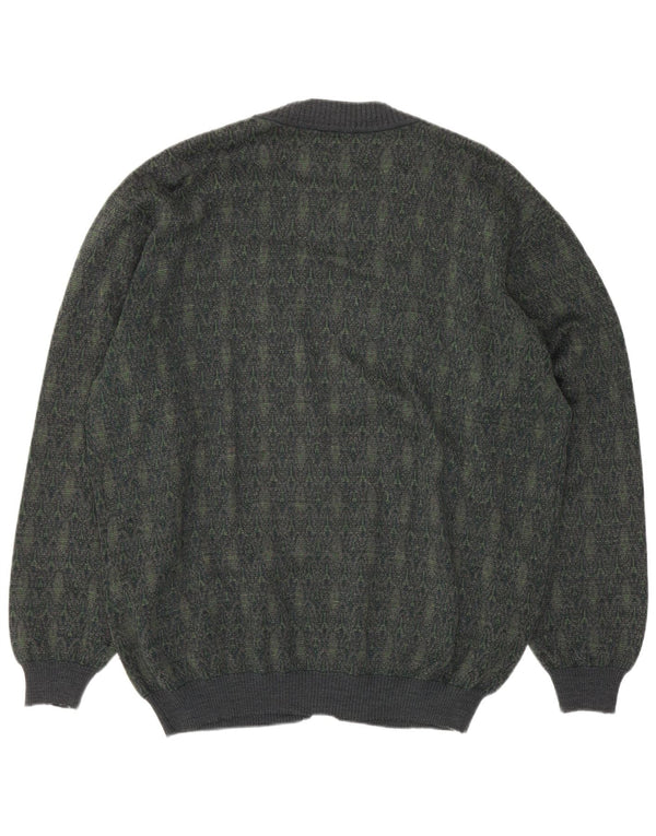 Suéter cardigã masculino vintage grande lã geométrica verde