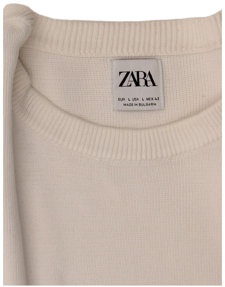 Zara Suéter masculino com gola redonda grande branco