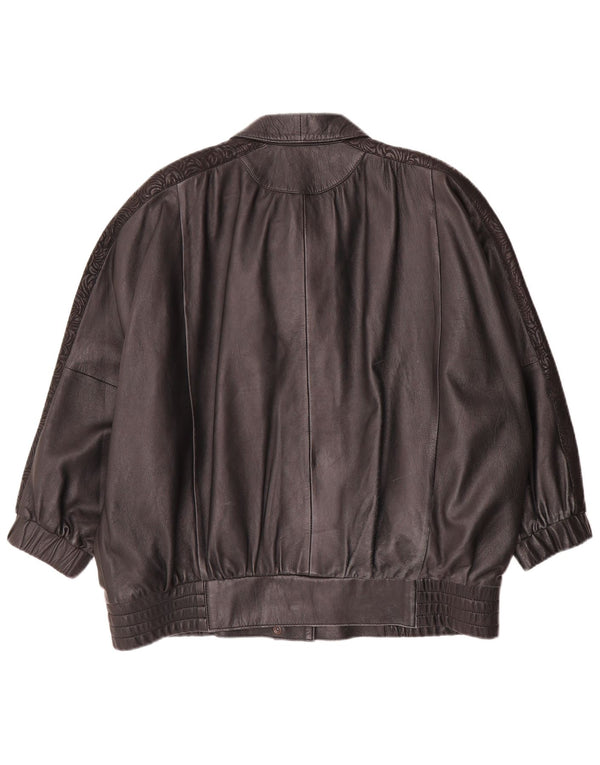 Jaqueta de couro superdimensionada feminina vintage IT 42 médio preto geométrico