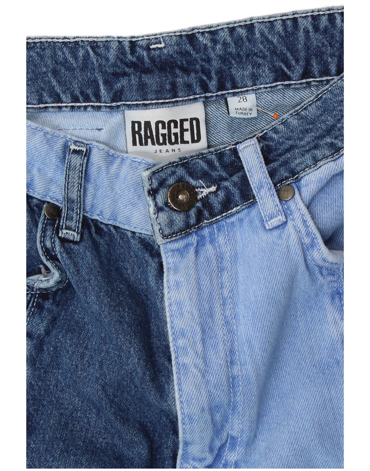 Jeans retos femininos VINTAGE W28 L28 azul patchwork algodão retrô