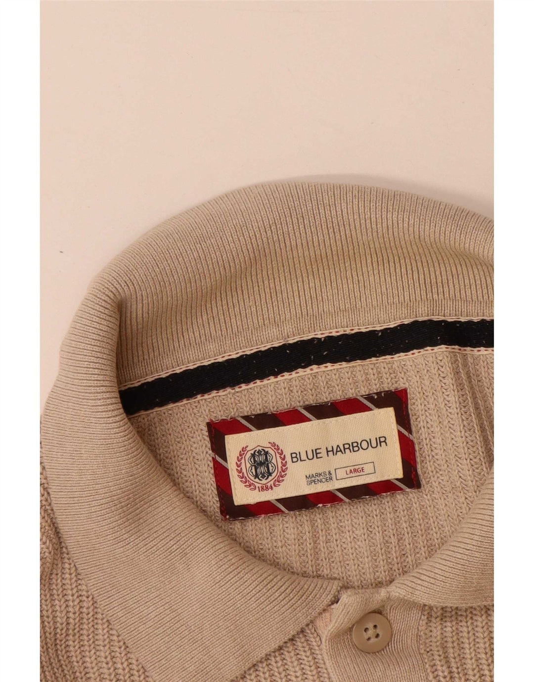 Suéter masculino Marks & Spencer Blue Harbour com gola polo grande bege
