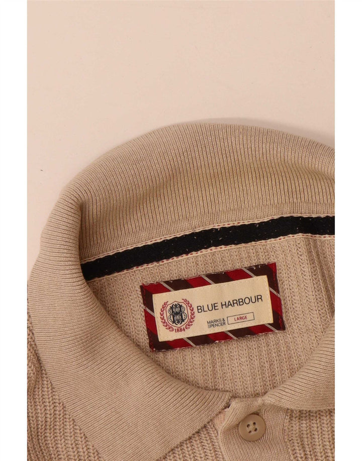 Suéter masculino Marks & Spencer Blue Harbour com gola polo grande bege